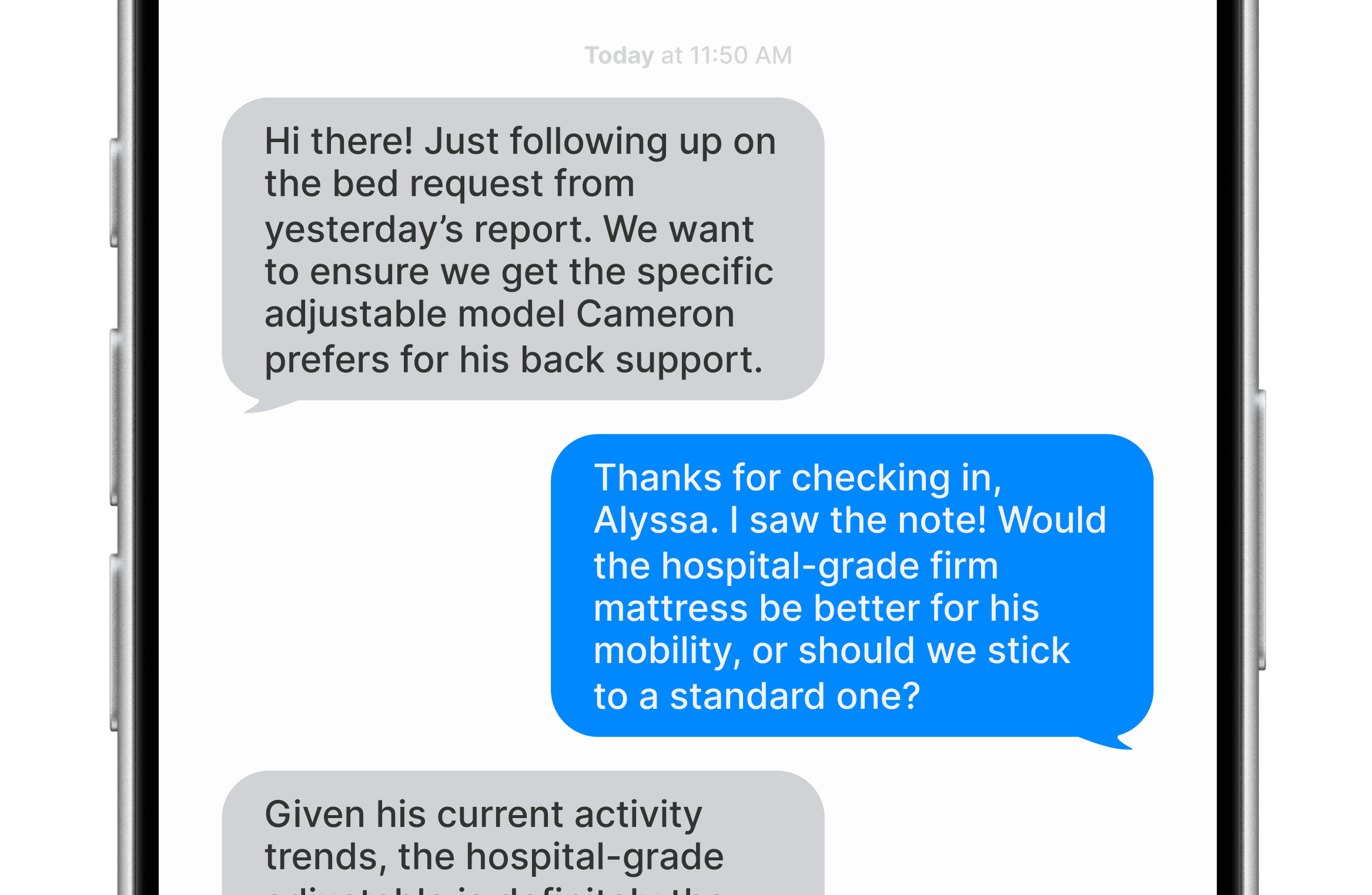 Secure messaging thread between family and care team